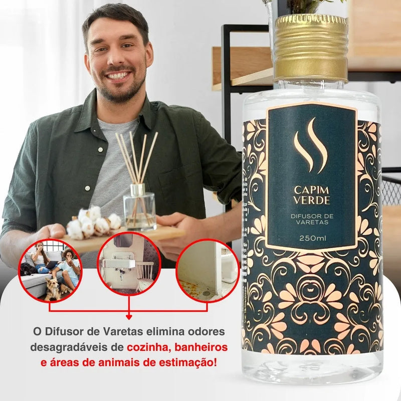 Difusor de Varetas Refil - Capim Verde 250ml - Perfume de Ester