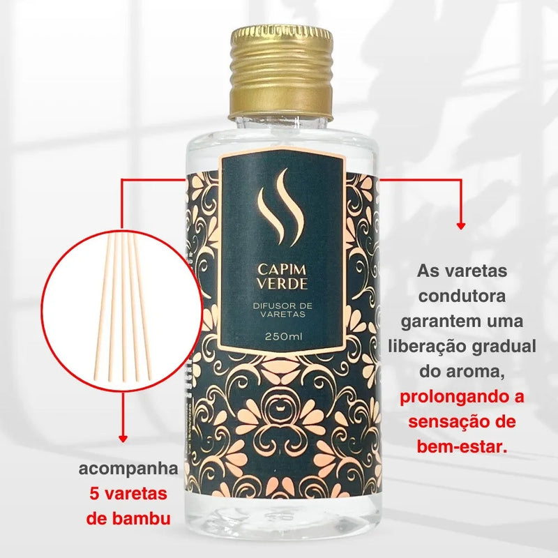 Difusor de Varetas Refil - Capim Verde 250ml - Perfume de Ester