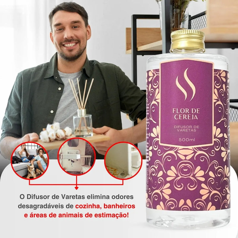 Difusor de Varetas Refil - Flor de Cereja 500ml - Perfume de Ester