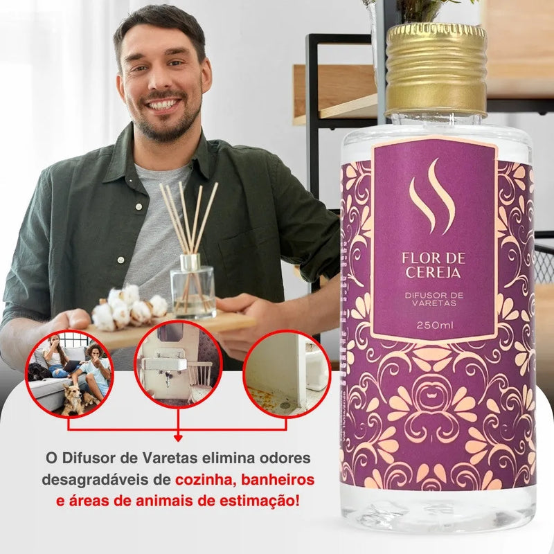 Difusor de Varetas Refil - Flor de Cereja 250ml - Perfume de Ester