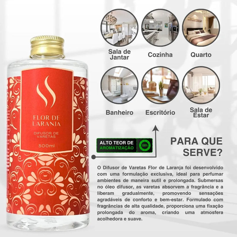 Difusor de Varetas Refil - Flor de Laranja 500ml - Perfume de Ester