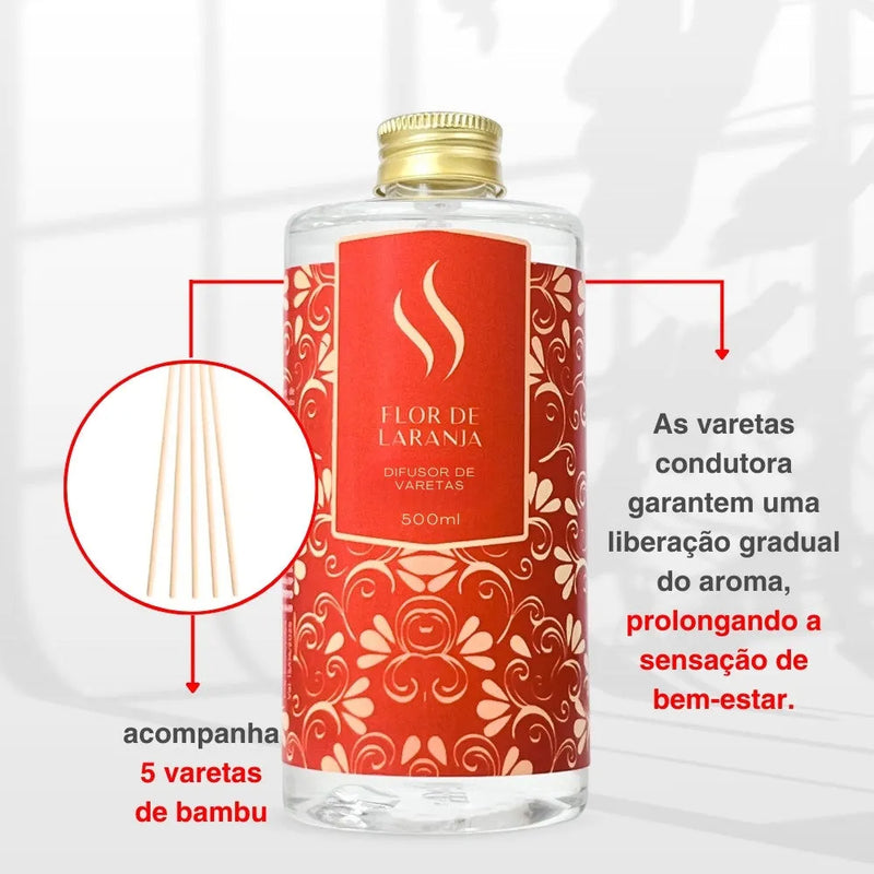 Difusor de Varetas Refil - Flor de Laranja 500ml - Perfume de Ester