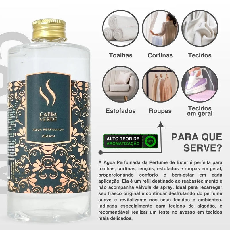 Refil de Água Perfumada Capim Verde 500ml - Perfume de Ester - Perfume de Ester