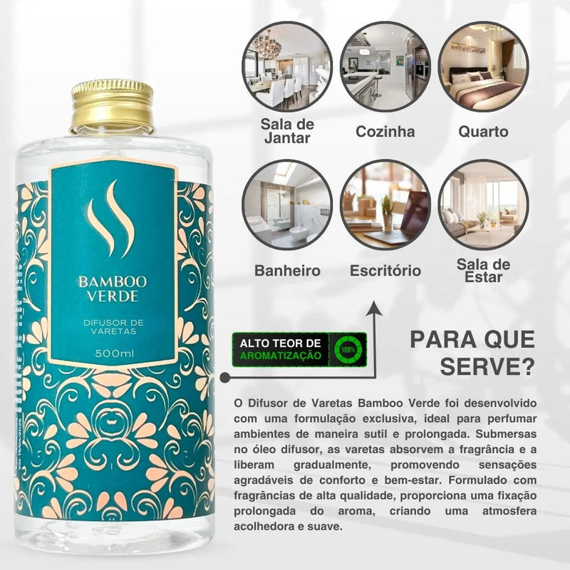 Difusor de Varetas Refil - Bamboo Verde 500ml - Perfume de Ester