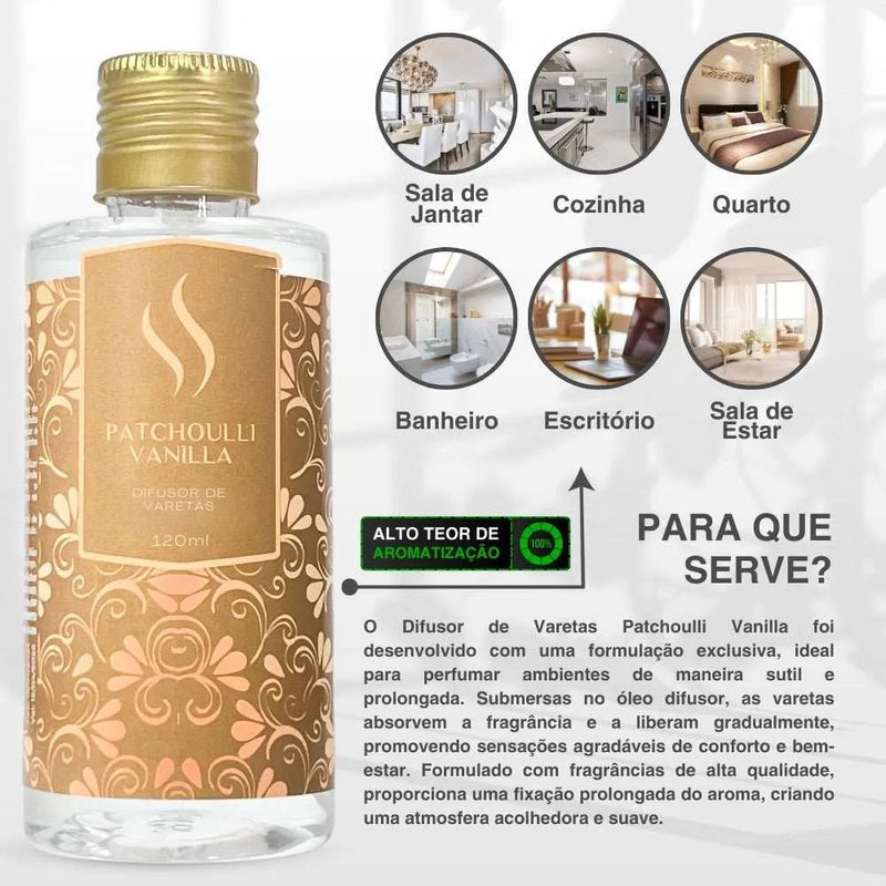 Difusor de Varetas Refil - Patchoulli Vanilla 120ml - Perfume de Ester