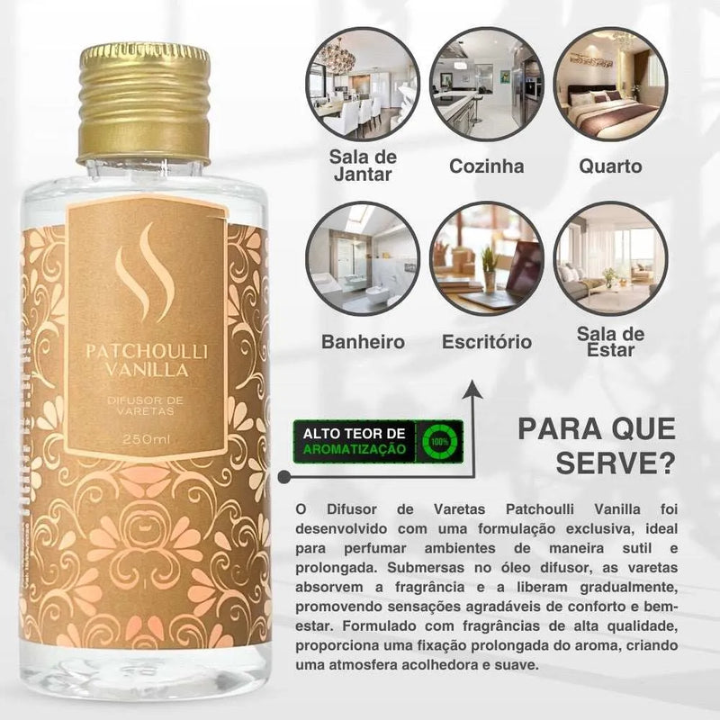 Difusor de Varetas Refil - Patchoulli Vanilla 250ml - Perfume de Ester