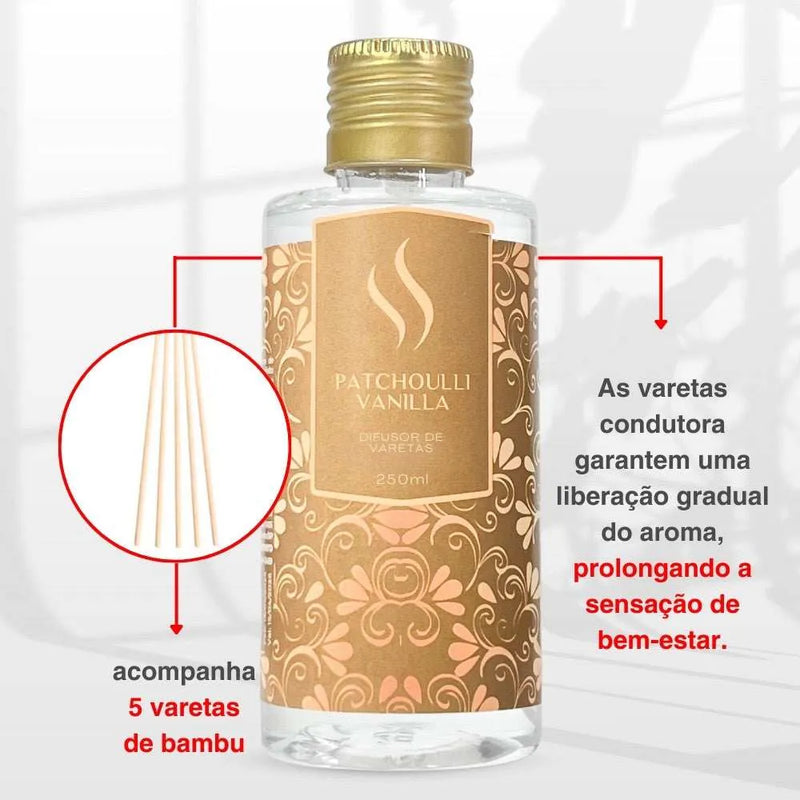 Difusor de Varetas Refil - Patchoulli Vanilla 250ml - Perfume de Ester