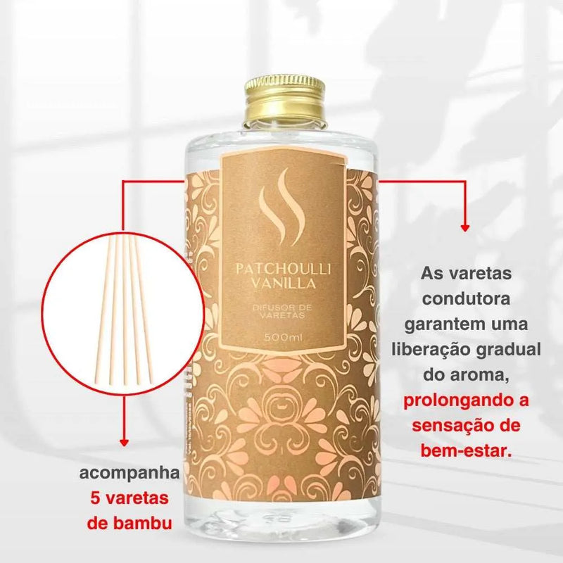 Difusor de Varetas Refil - Patchoulli Vanilla 500ml - Perfume de Ester