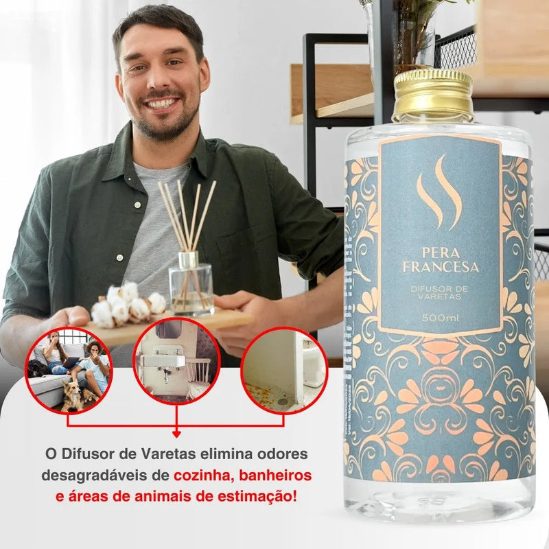 Difusor de Varetas Refil - Pera Francesa 500ml - Perfume de Ester