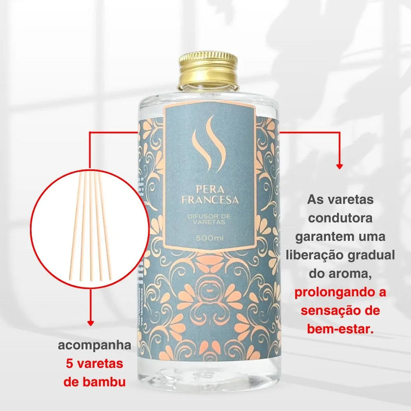 Difusor de Varetas Refil - Pera Francesa 500ml - Perfume de Ester