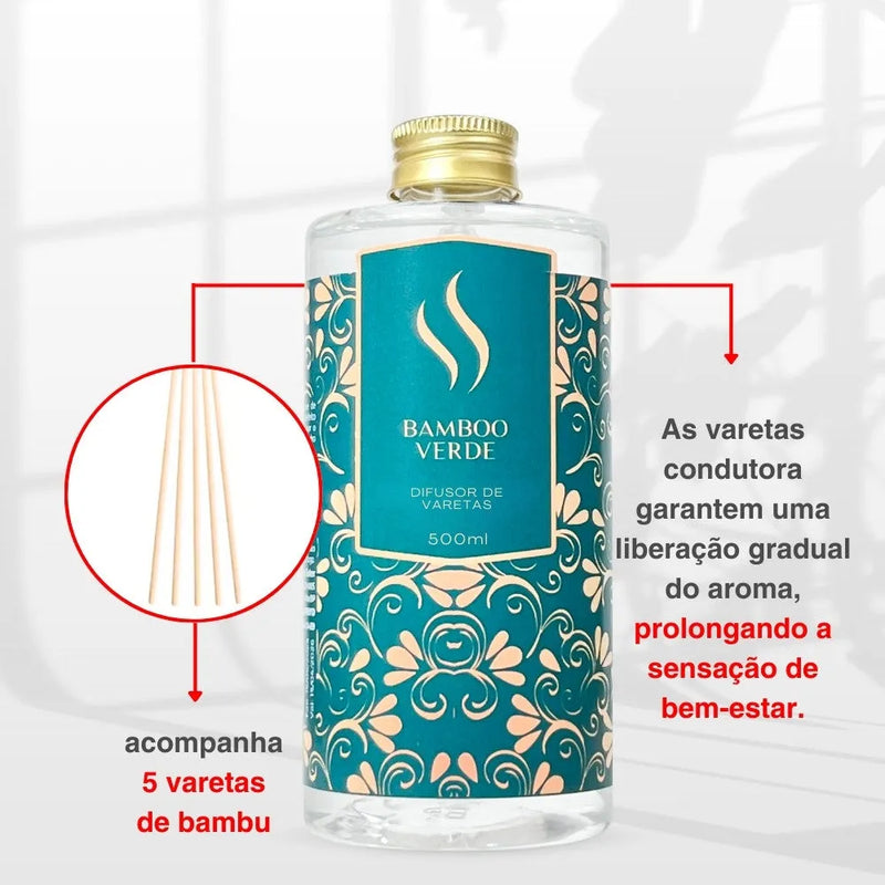 Difusor de Varetas Refil - Bamboo Verde 500ml - Perfume de Ester