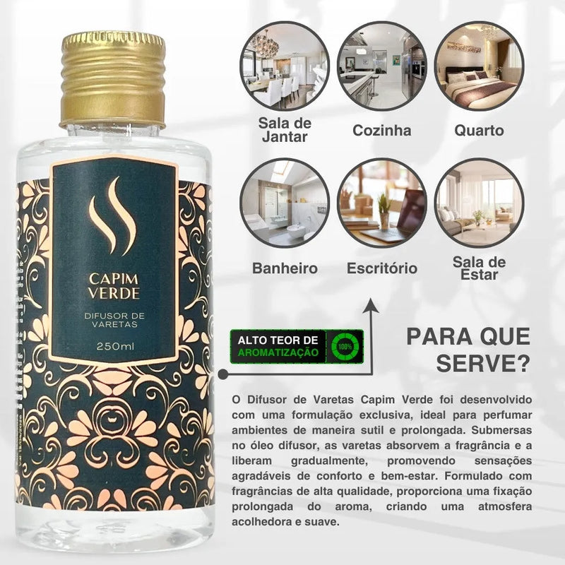 Difusor de Varetas Refil - Capim Verde 250ml - Perfume de Ester