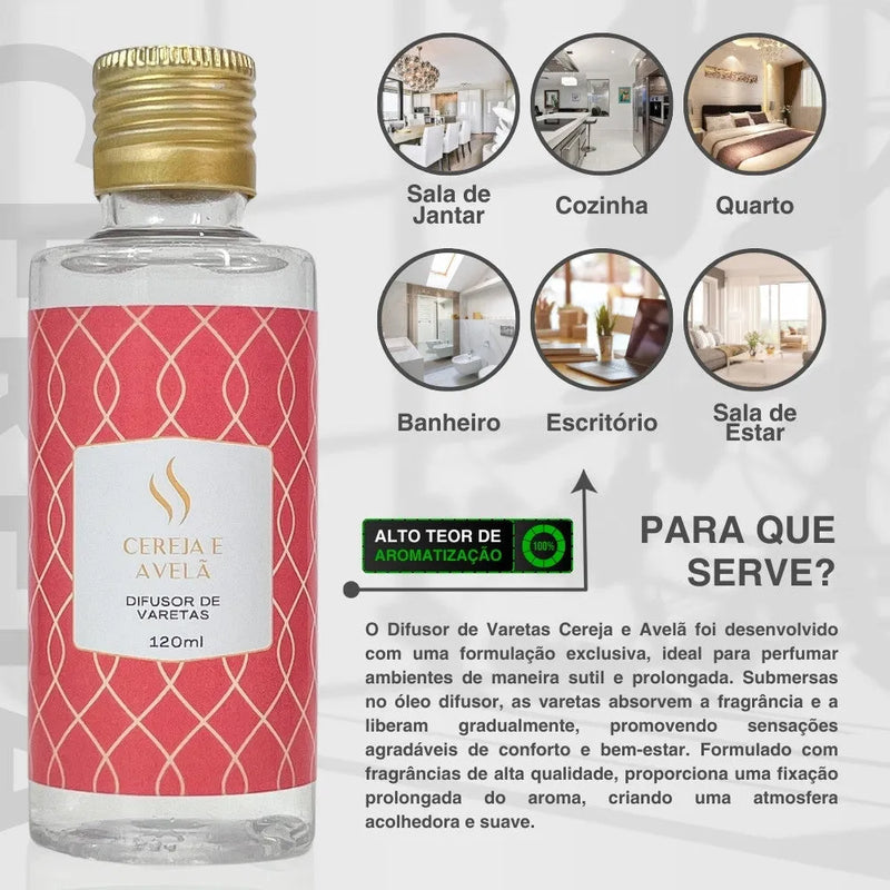 Difusor de Varetas Refil - Cereja e Avelã 120ml - Perfume de Ester