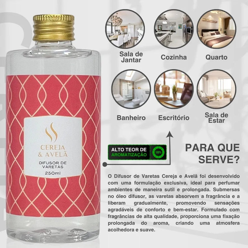 Difusor de Varetas Refil - Cereja e Avelã 250ml - Perfume de Ester