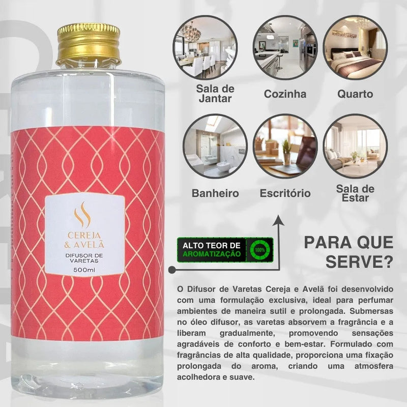 Difusor de Varetas Refil - Cereja e Avelã 500ml - Perfume de Ester