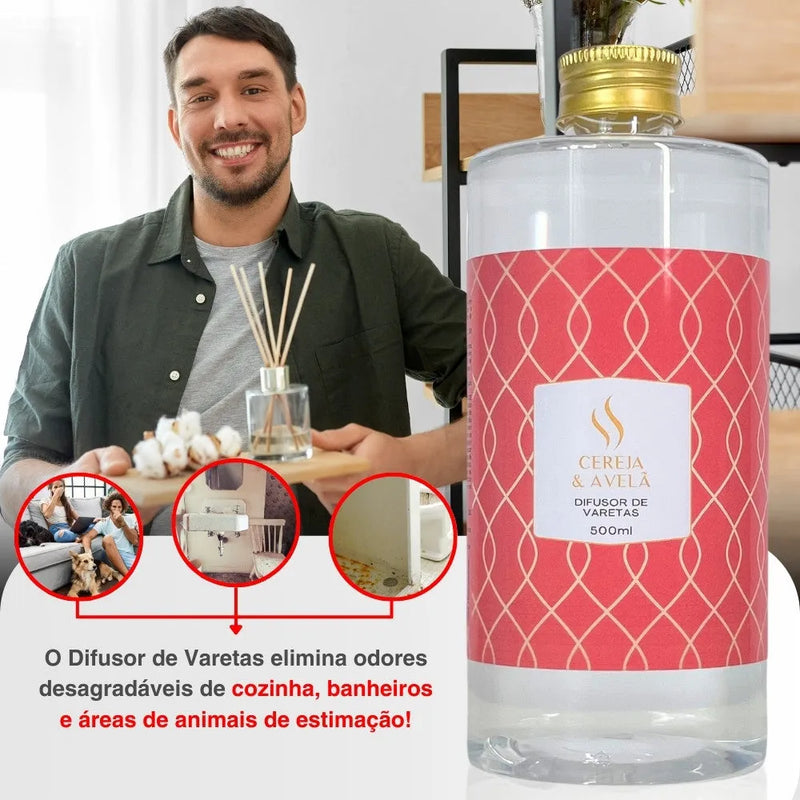 Difusor de Varetas Refil - Cereja e Avelã 500ml - Perfume de Ester