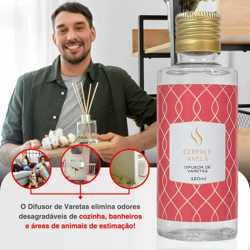 Difusor de Varetas Refil - Cereja e Avelã 120ml - Perfume de Ester