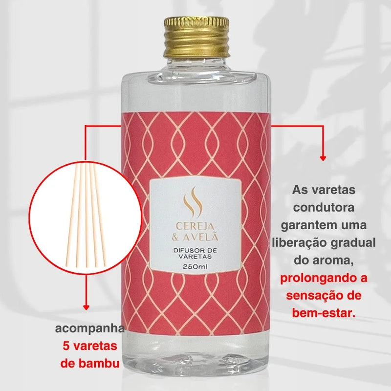 Difusor de Varetas Refil - Cereja e Avelã 250ml - Perfume de Ester