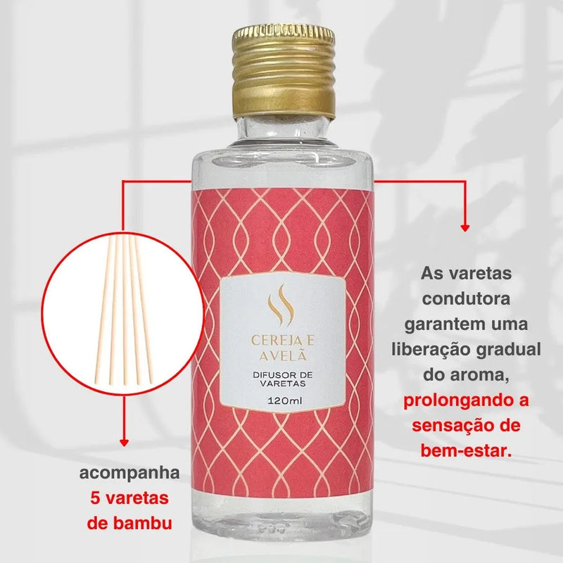 Difusor de Varetas Refil - Cereja e Avelã 120ml - Perfume de Ester