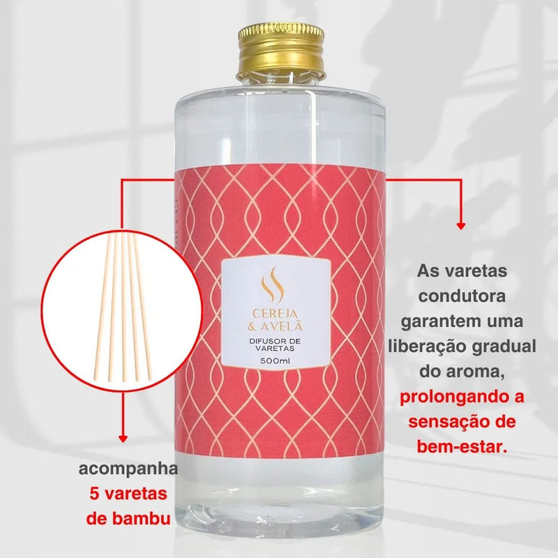 Difusor de Varetas Refil - Cereja e Avelã 500ml - Perfume de Ester