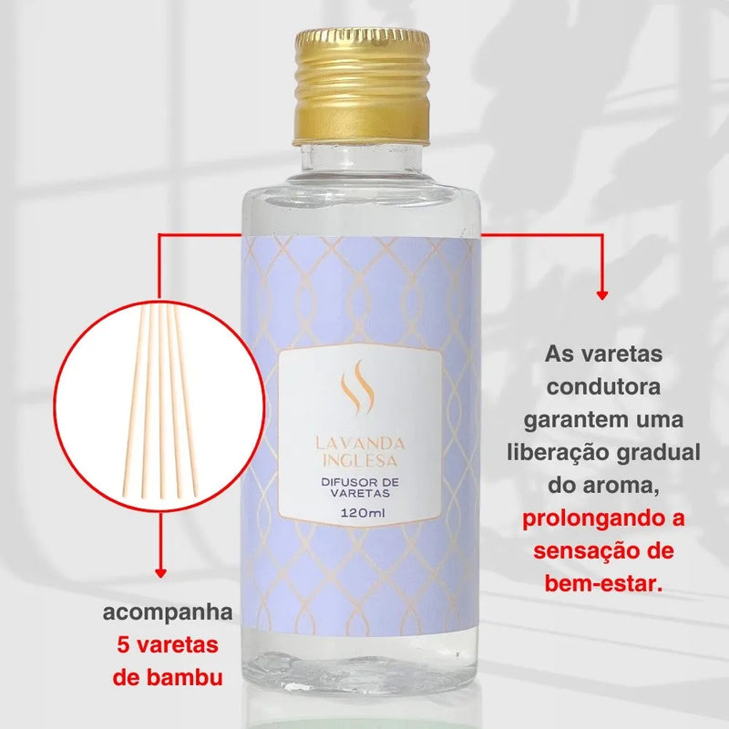 Difusor de Varetas Refil - Lavanda Inglesa 120ml - Perfume de Ester