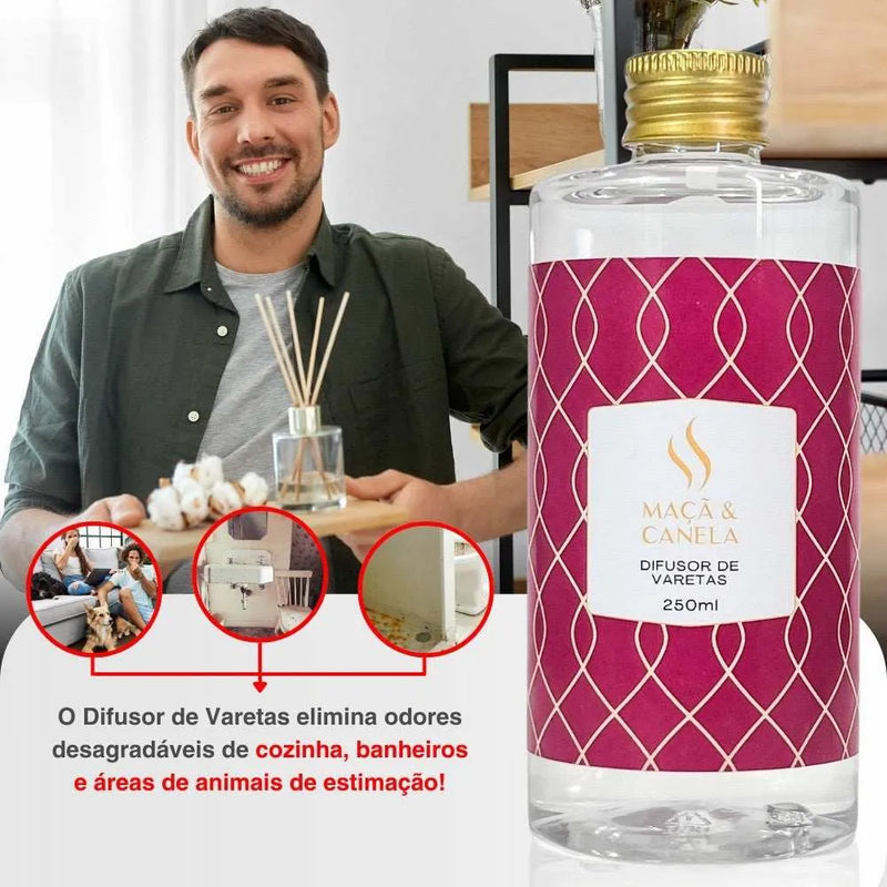 Difusor de Varetas Refil - Maça e Canela 250ml - Perfume de Ester