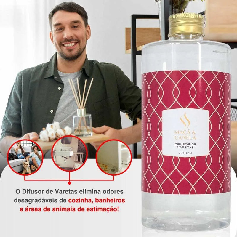 Difusor de Varetas Refil - Maça e Canela 500ml - Perfume de Ester