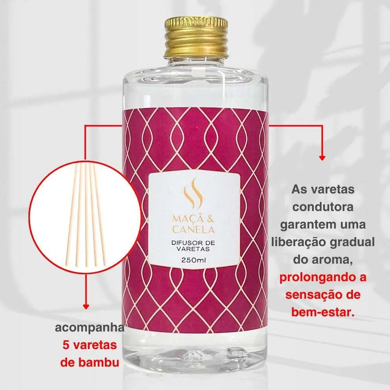 Difusor de Varetas Refil - Maça e Canela 250ml - Perfume de Ester