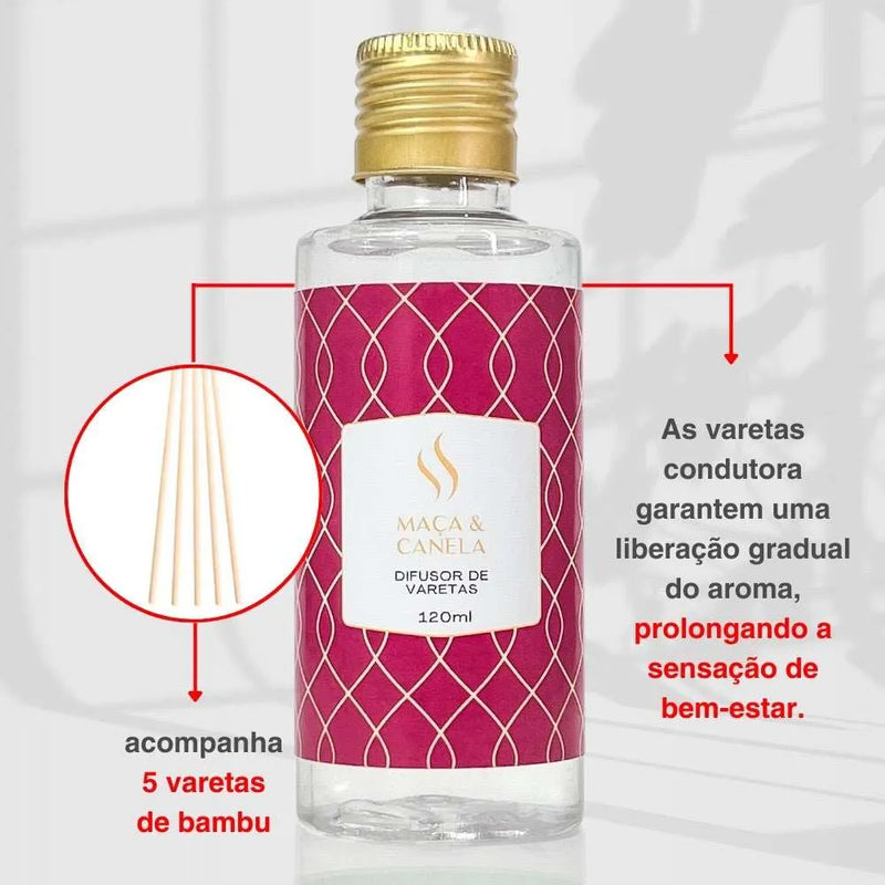 Difusor de Varetas Refil - Maçã e Canela 120ml - Perfume de Ester