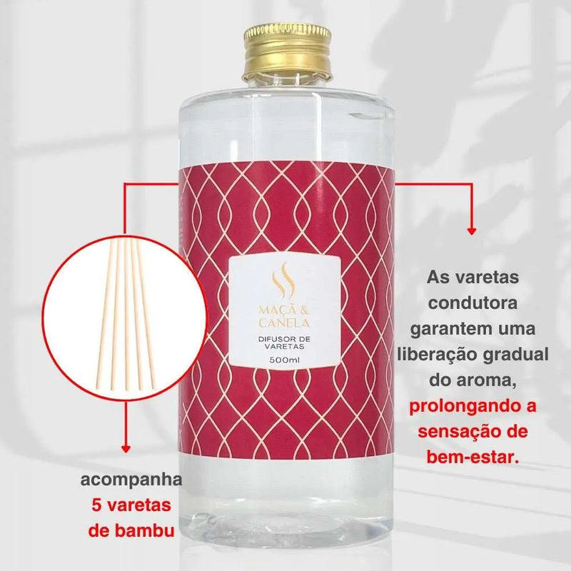 Difusor de Varetas Refil - Maça e Canela 500ml - Perfume de Ester