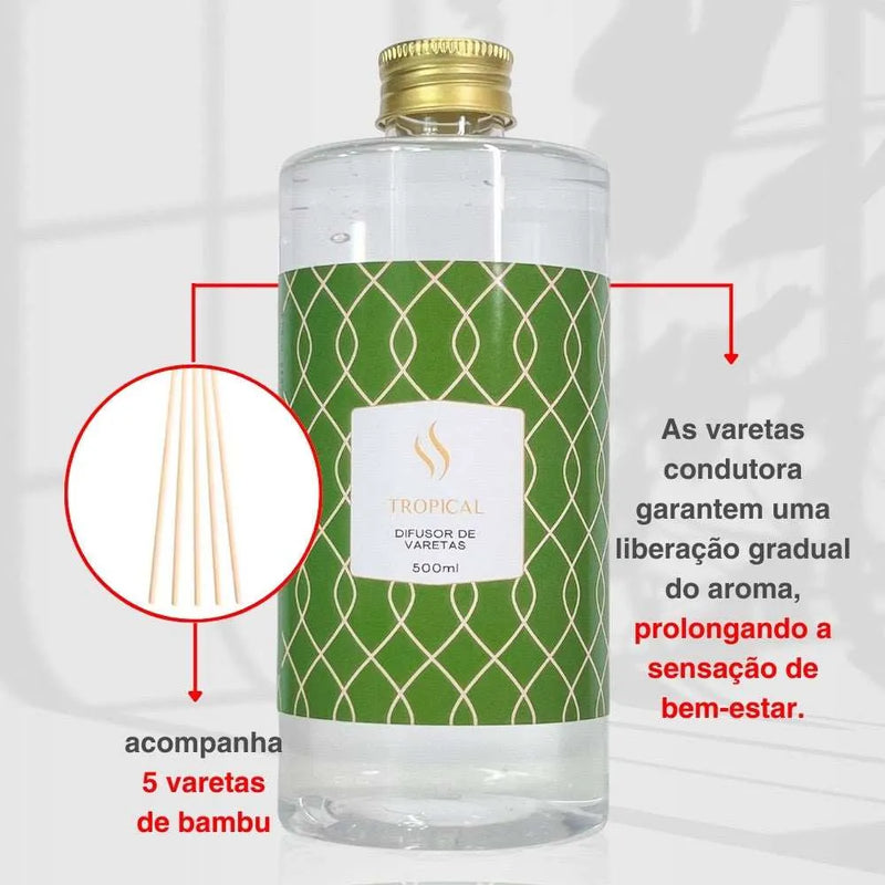 Difusor de Varetas Refil - Tropical 500ml - Perfume de Ester